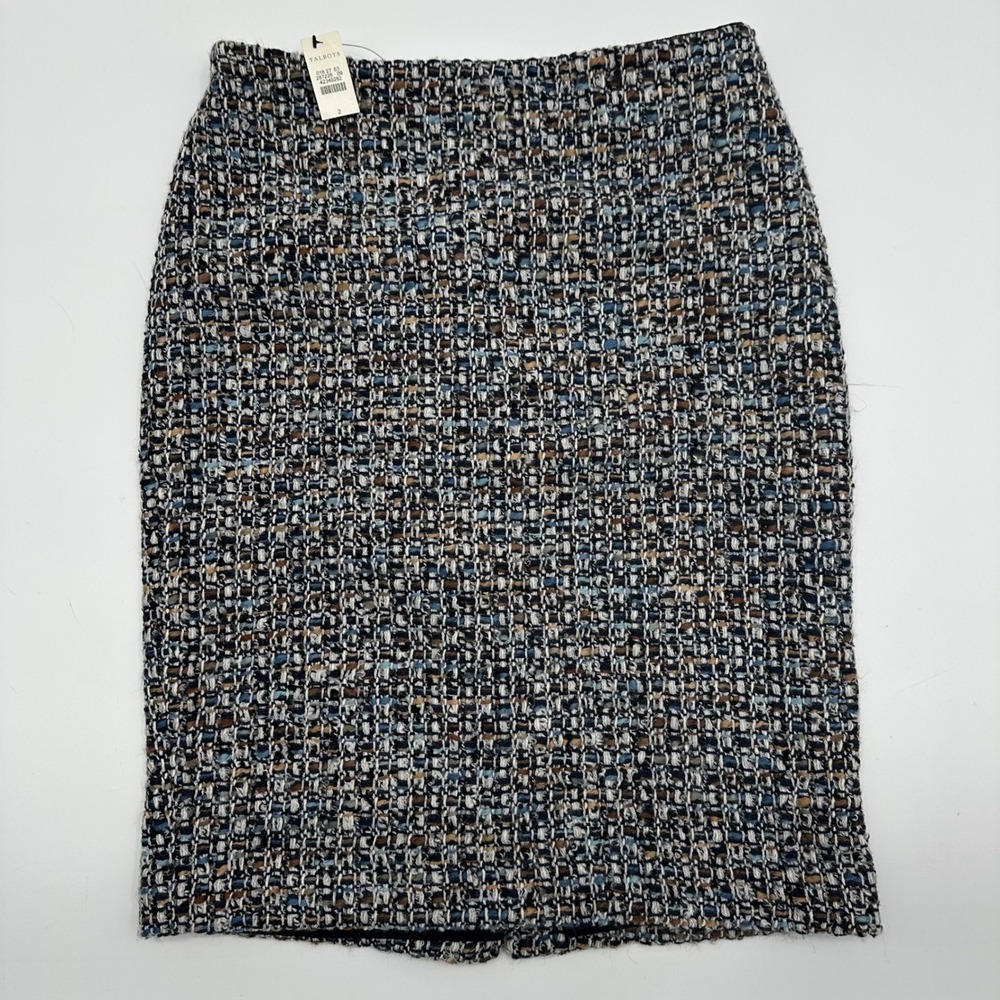 Talbots Womens Size 2 Multi Color Wool Blend Tweed Pencil Skirt Blue Tan NWT